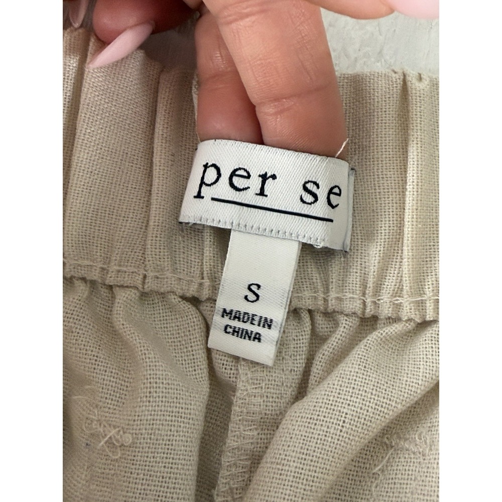 Per Se Shorts Ivory Tan‎ Linen Blend Women's Size Small Tie Elastic Coastal - Picture 2 of 13